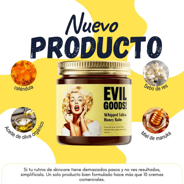 EVIL GOODS® – Crema Facial & Corporal 100% Natural 5 Ingredientes Sebo de Res, Miel de Manuka, Aceite de Oliva Orgánico Extracto de Caléndula y vitamina E